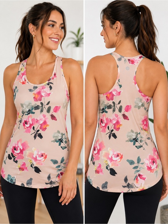 Athleta Tops - Athleta Shanti Floral Racerback Tank Top Pink Rose Print Athletic XS